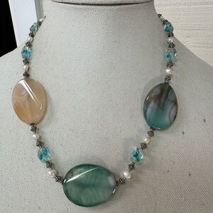 Chunky glass and natural stone necklace